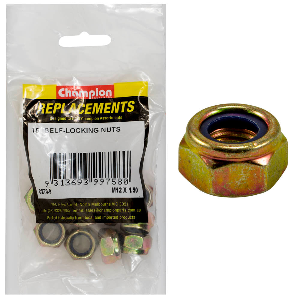 Champion M12 x 1.50 Self Locking Nut (Fine) -15pk