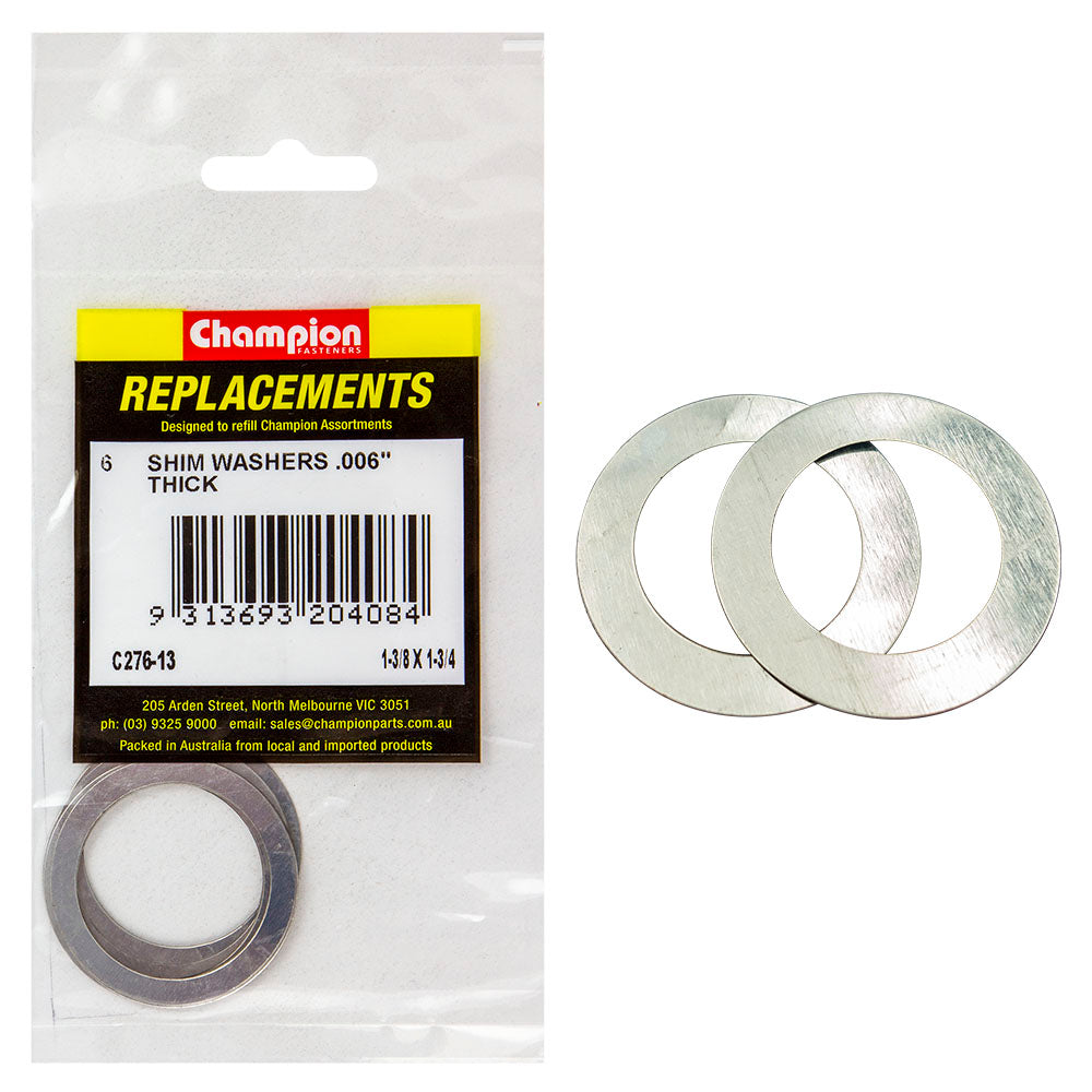 Champion 1-3/8in x 1-3/4in x 0.006in Shim Washer -6pk**