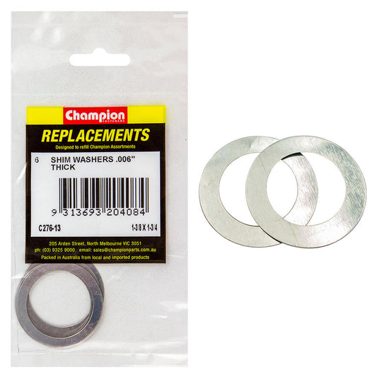 Champion 1-3/8in x 1-3/4in x 0.006in Shim Washer -6pk**