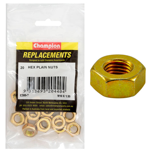 Champion M10 x 1.50 Plain Hex Nut -20pk