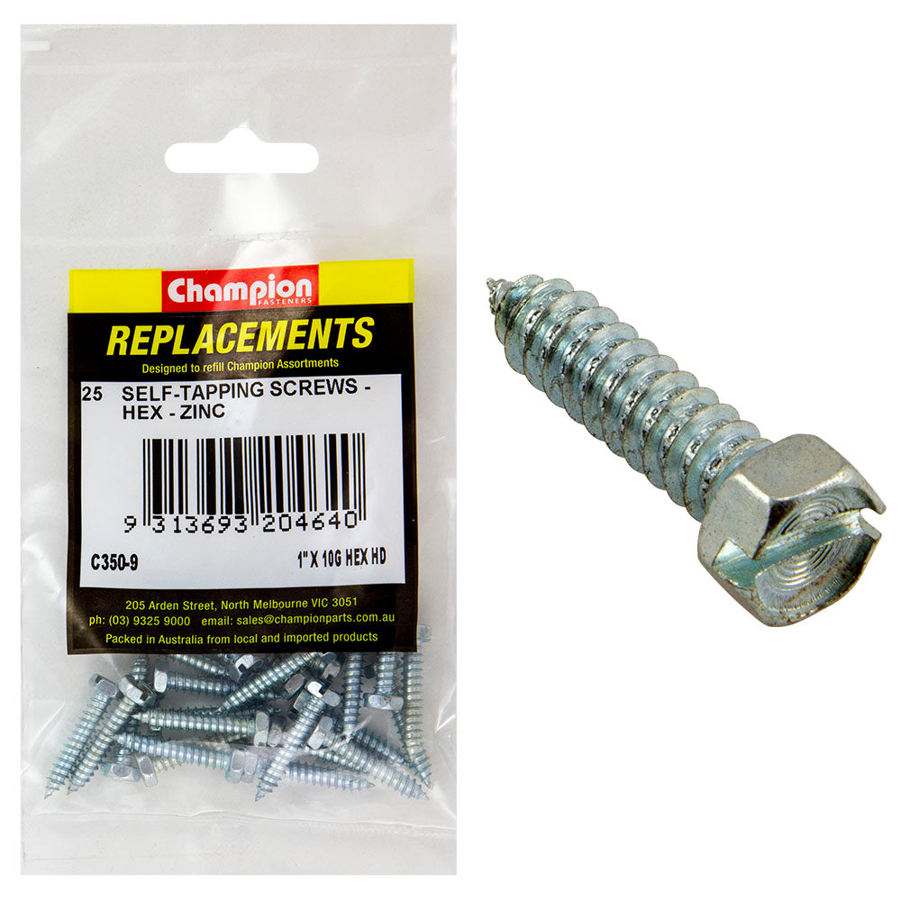 Champion 12G x 1in S/Tapping Screw Hex Head Phillips -25pk