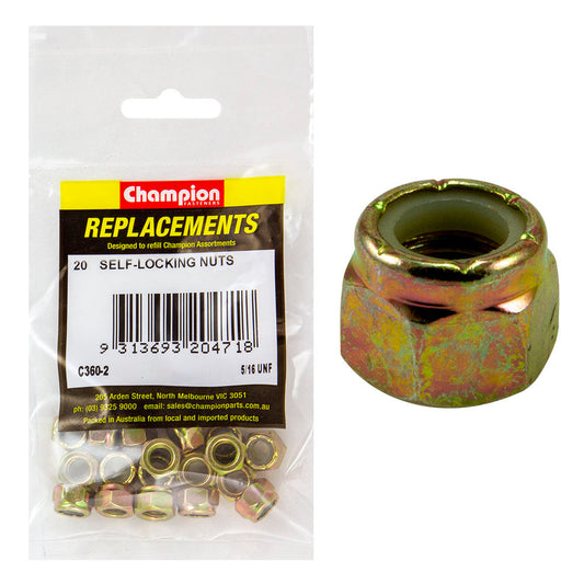 Champion 5/16in UNF Nylon insert Self-Locking Nut -20pk