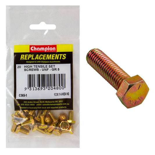 Champion 1/4in x 1/2in UNF Set Screw -Gr5 -20pk