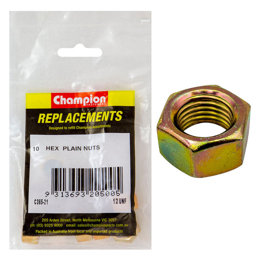 Champion 1/2in UNF Hexagon Nut -10pk