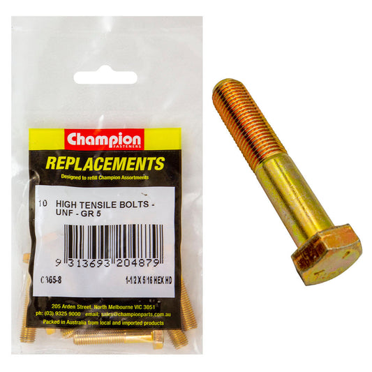 Champion 5/16in x 1-1/2in UNF Bolt -Gr5 -10pk