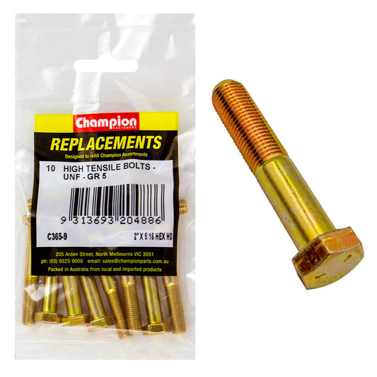 Champion 5/16in x 2in UNF Bolt -Gr5 -10pk