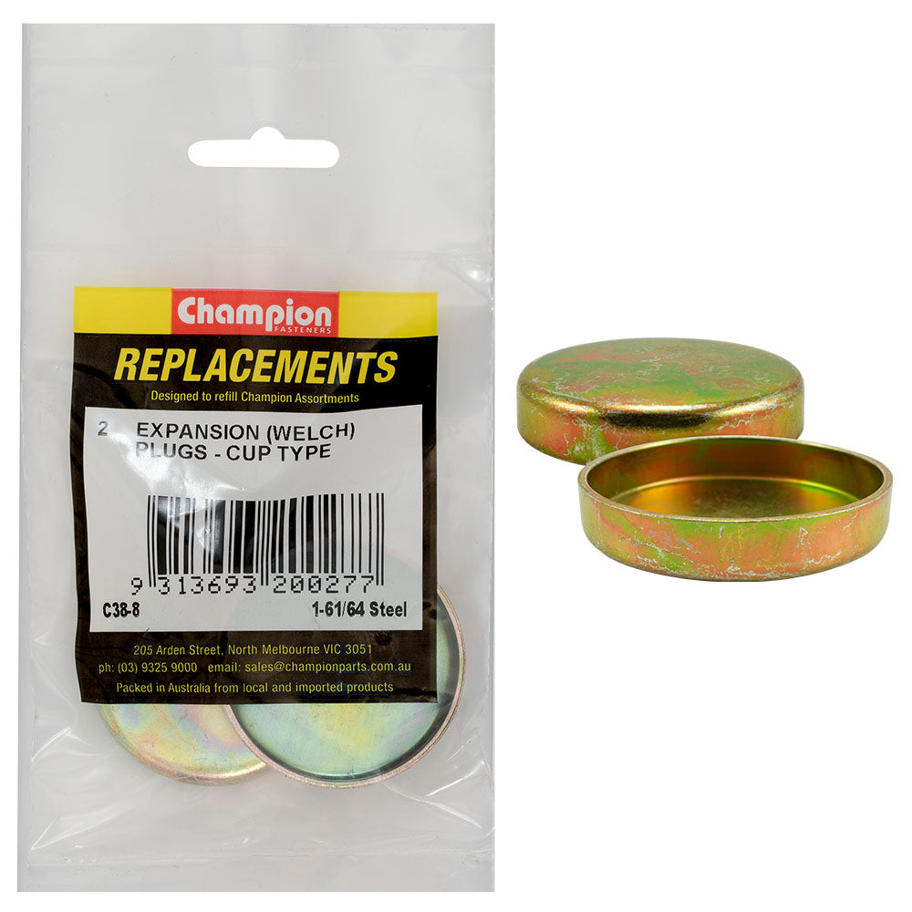 Champion 1-61/64in Steel Expansion (Frost) Plug-Cup Type-2pk
