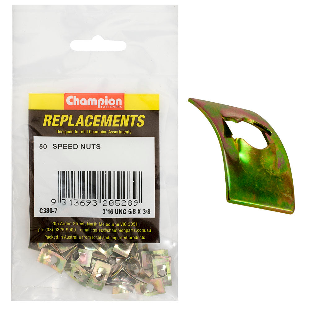 Champion 3/16in x 5/8in x 3/8in Flat Speed Nut -50pk