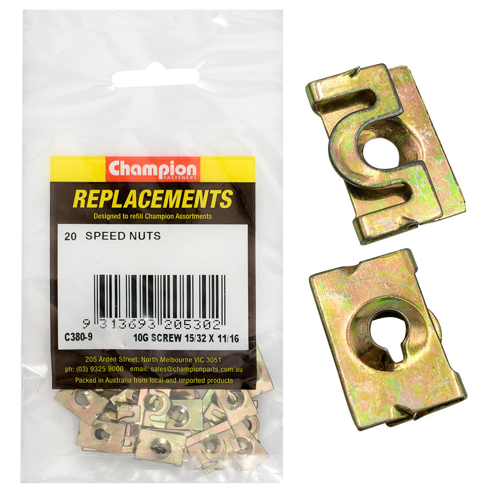 Champion 10G x 15/32 x 11/16in Captive U-Type Speed Nut-20pk