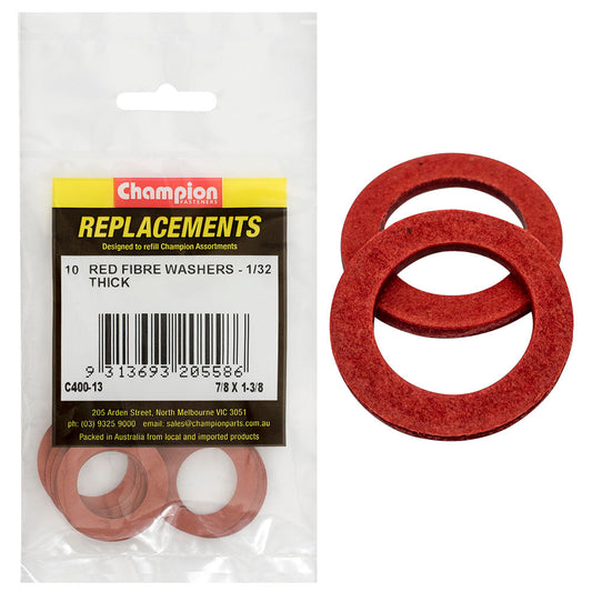 Champion 7/8in x 1-3/8in x 1/32in Red Fibre Washer -10pk