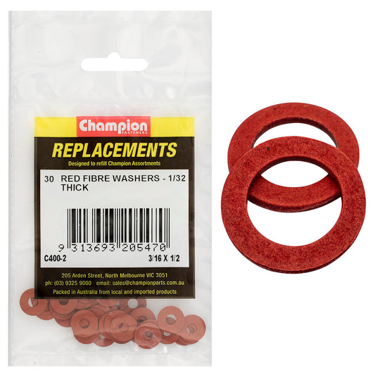 Champion 3/16in x 1/2in x 1/32in Red Fibre Washer -30pk