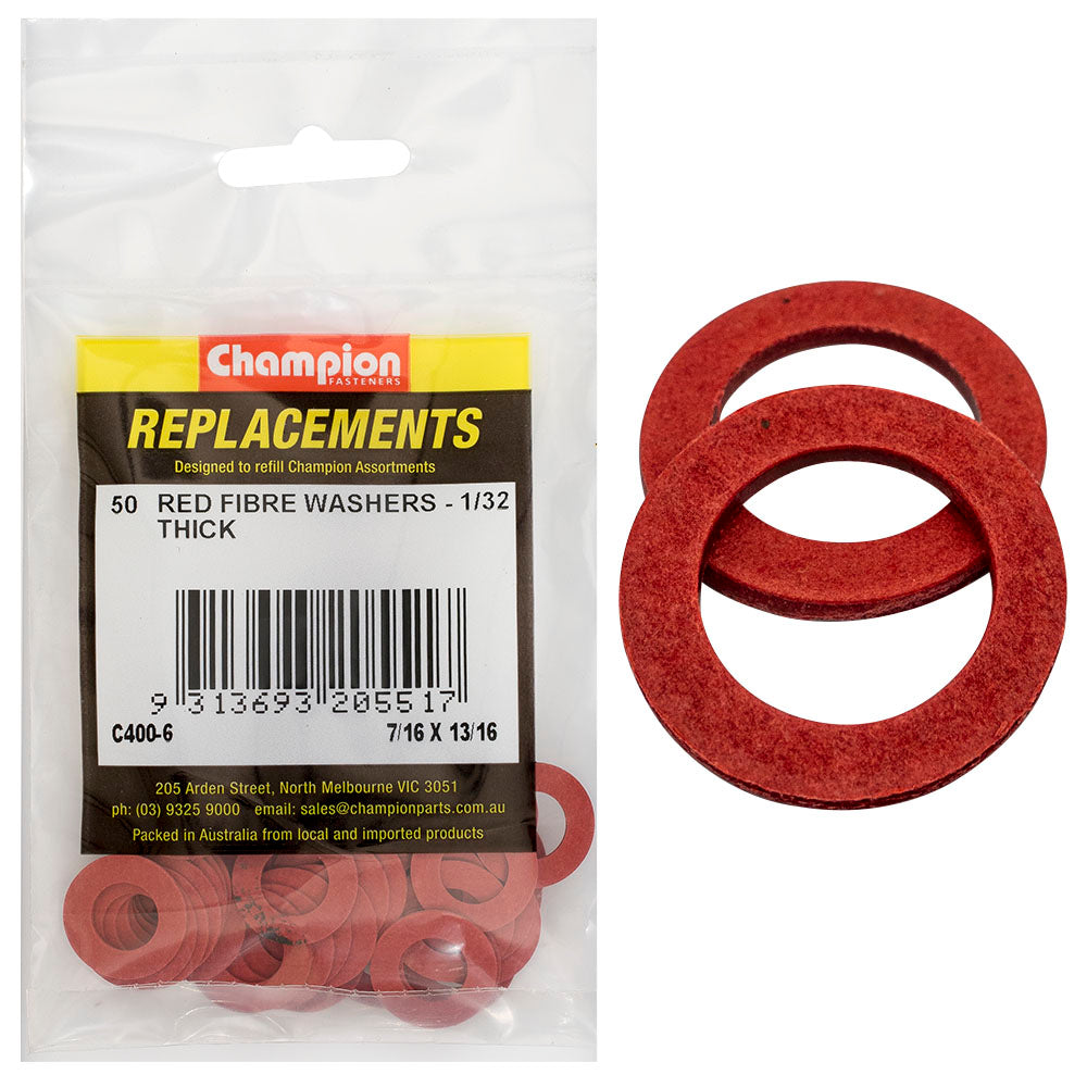 Champion 7/16in x 13/16in x 1/32in Red Fibre Washer -50pk