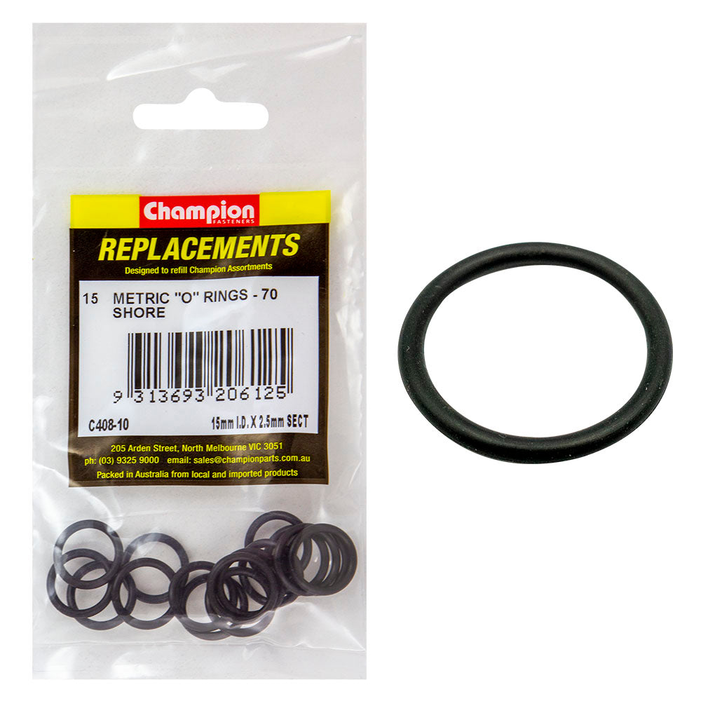 Champion 15mm (I.D.) x 2.5mm Metric O-Ring -15pk