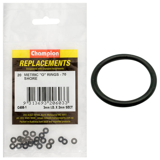 Champion 3mm (I.D.) x 2mm Metric O-Ring -20pk