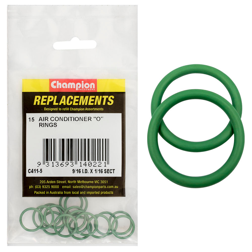 Champion 9/16in (I.D) x 1/16in Air Cond. (Hmbr) O-Rings-15pk