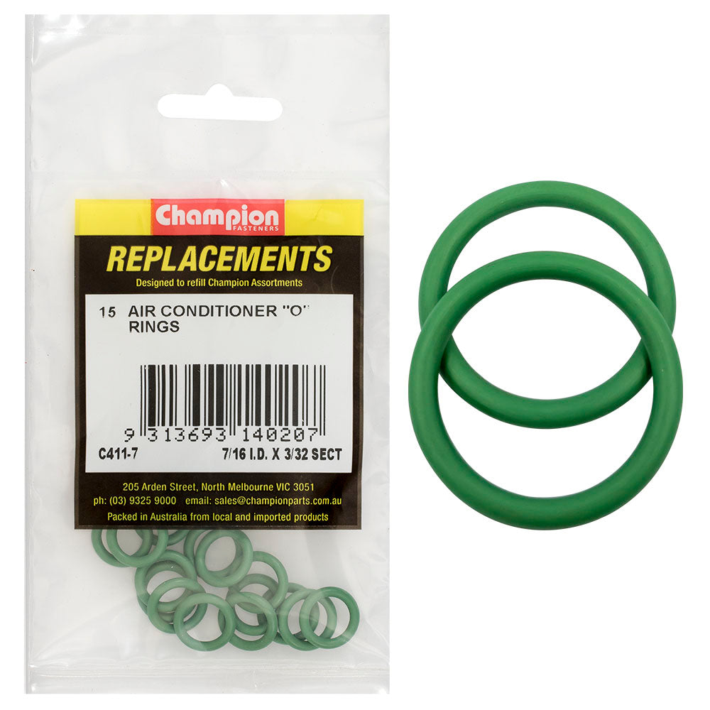 Champion 7/16in (I.D) x 3/32in Air Cond. (Hmbr) O-Rings-15pk