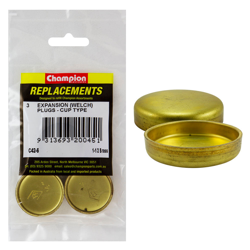 Champion 1-1/2in Brass Expansion (Frost) Plug -Cup Type -3pk