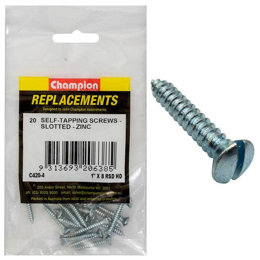 Champion 8G x 1in S/Tapping Screw Rsd Head Slotted -20pk