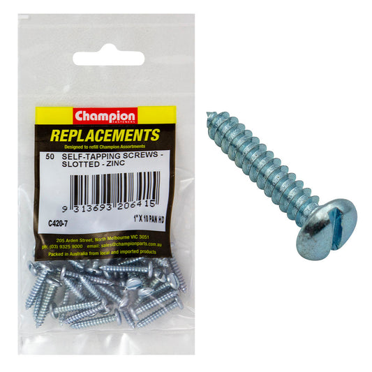 Champion 10G x 1in S/Tapping Screw Pan Head Slotted -50pk
