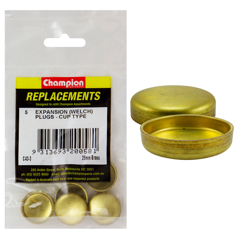 Champion 25mm Brass Expansion (Frost) Plug -Cup Type -5pk**