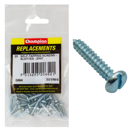 Champion 10G x 7/8in S/Tapping Screw Pan Head Slot -25pk