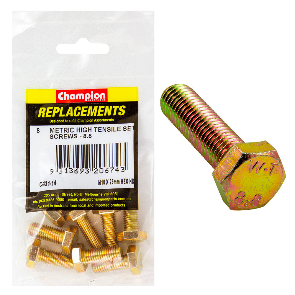 Champion M10 x 25mm x 1.50 Set Screw -Gr8.8 -8pk