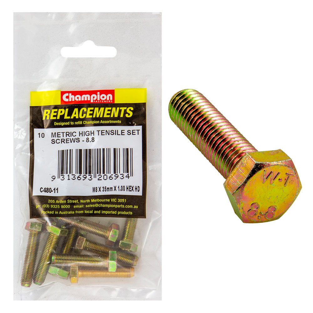 Champion M8 x 35mm x 1.00 Set Screw -Gr8.8 -10pk