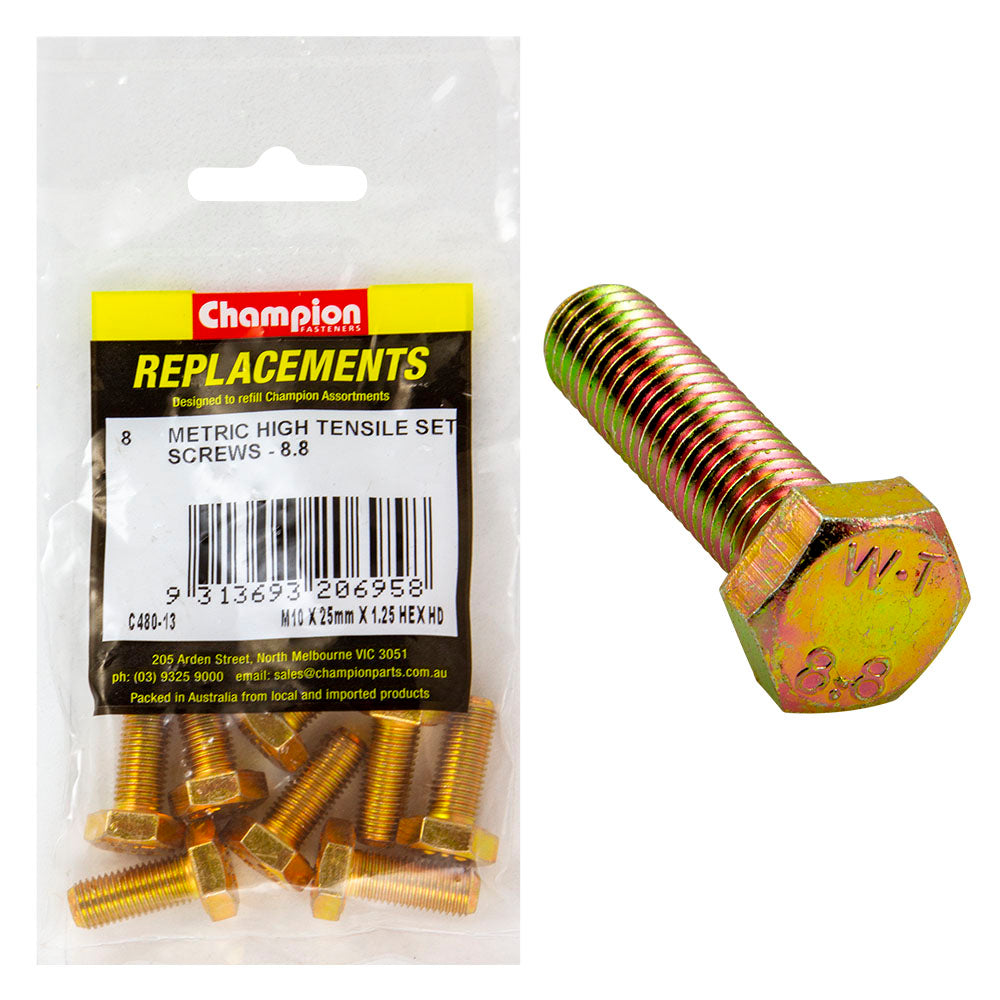 Champion M10 x 25mm x 1.25 Set Screw -Gr8.8 -8pk