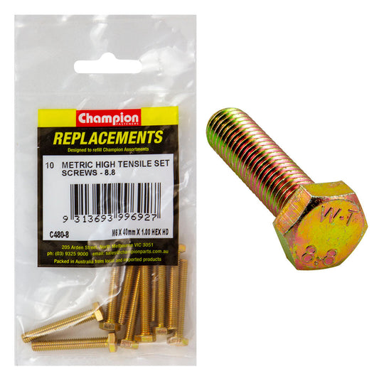 Champion M6 x 40mm x 1.00 Set Screw -Gr8.8 -10pk