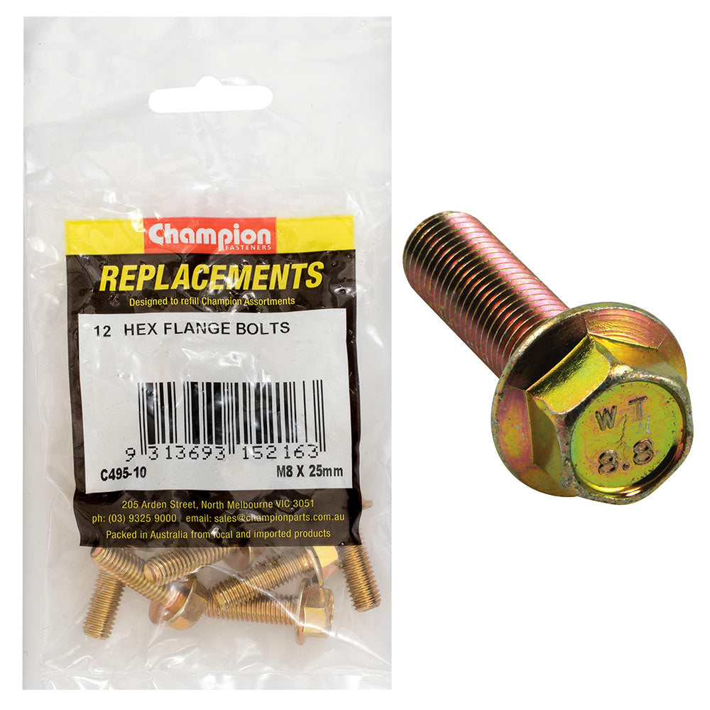 Champion M8 x 25mm Flange Head Set Screw -Gr8.8 -12pk