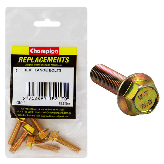 Champion M8 x 30mm Flange Head Set Screw -Gr8.8 -5pk