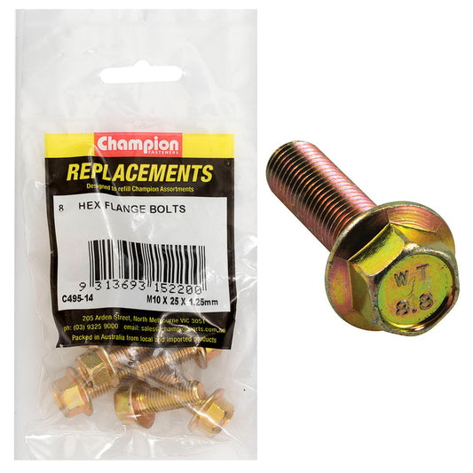 Champion M10 x 25mm x 1.25 Flange Head Set Screw -Gr8.8 -8pk
