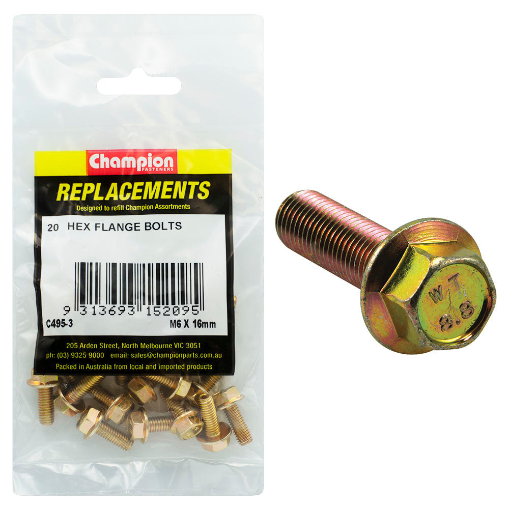 Champion M6 x 16mm Flange Head Set Screw -Gr8.8 -20pk