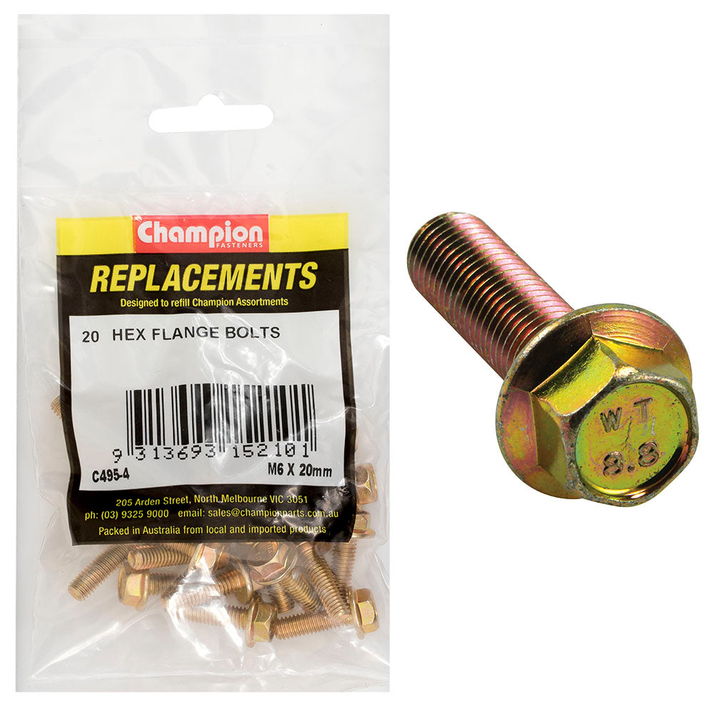 Champion M6 x 20mm Flange Head Set Screw -Gr8.8 -20pk