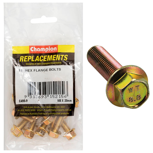 Champion M8 x 20mm Flange Head Set Screw -Gr8.8 -15pk