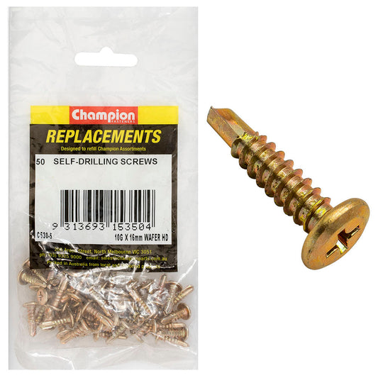 Champion 10G x 16mm Wafer Head S/Drilling Screw Ph -50pk