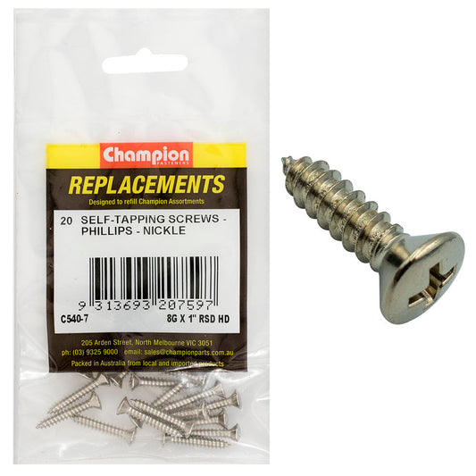 Champion 8G x 1in S/Tapping Screw Rsd Hd Phillips -20pk