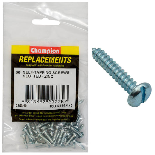 Champion 8G x 5/8in S/Tapping Pan Head Slotted -50pk