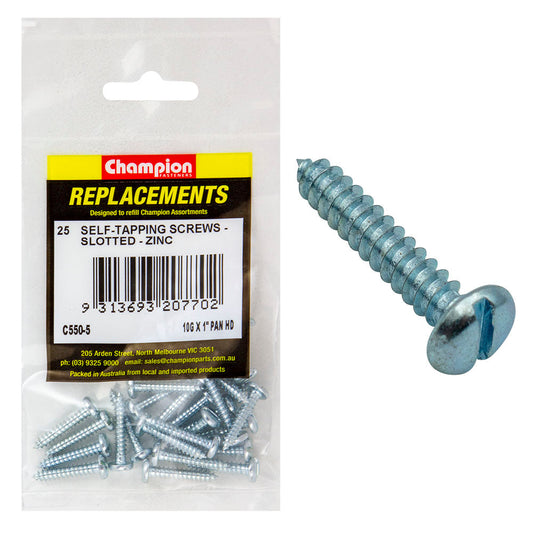 Champion 10G x 1in S/Tapping Pan Head Slotted -25pk