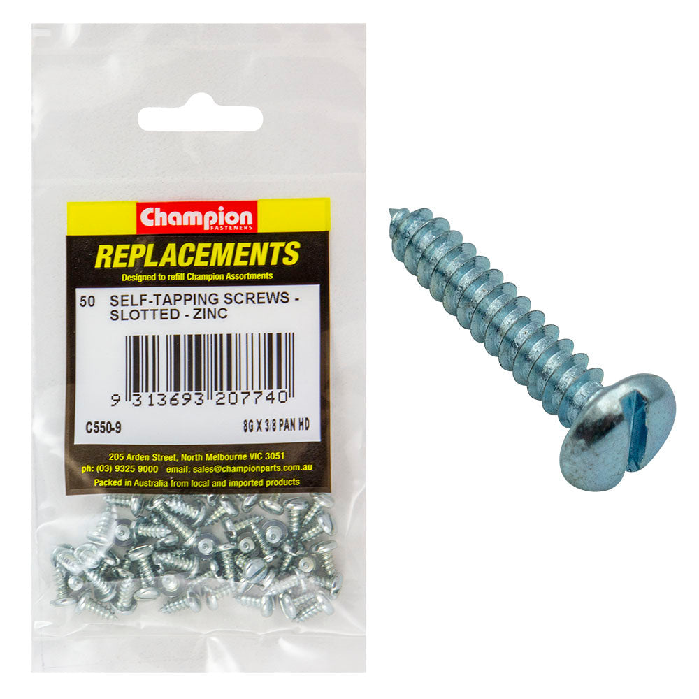 Champion 8G x 3/8in S/Tapping Pan Head Slotted -50pk