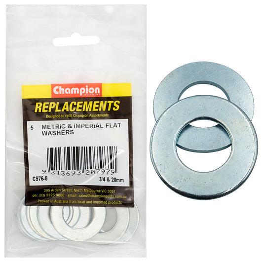 Champion 3/4x1-1/2in & M20x37mm Flat Steel Washer-10pk (5Ea)