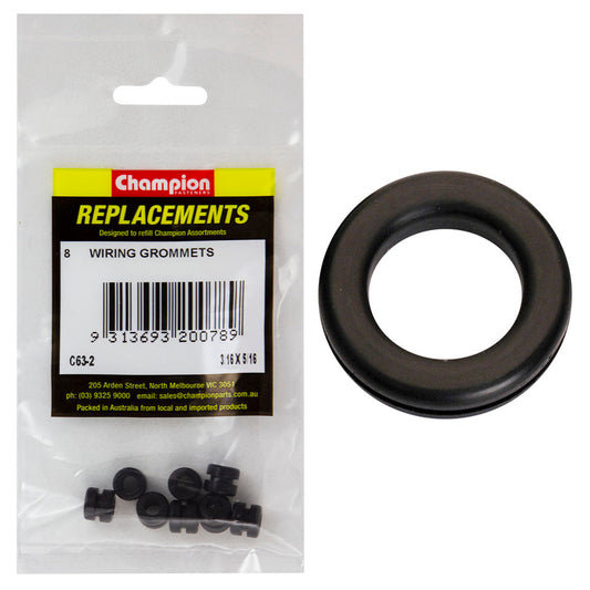 Champion 3/16in x 5/16in x 7/16in Rubber Wiring Grommet -8pk