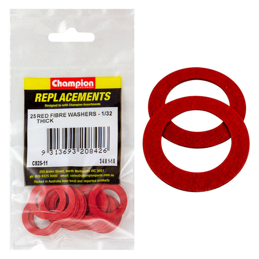 Champion 3/4in x 1-1/8in x 1/32in Red Fibre Washer -25pk