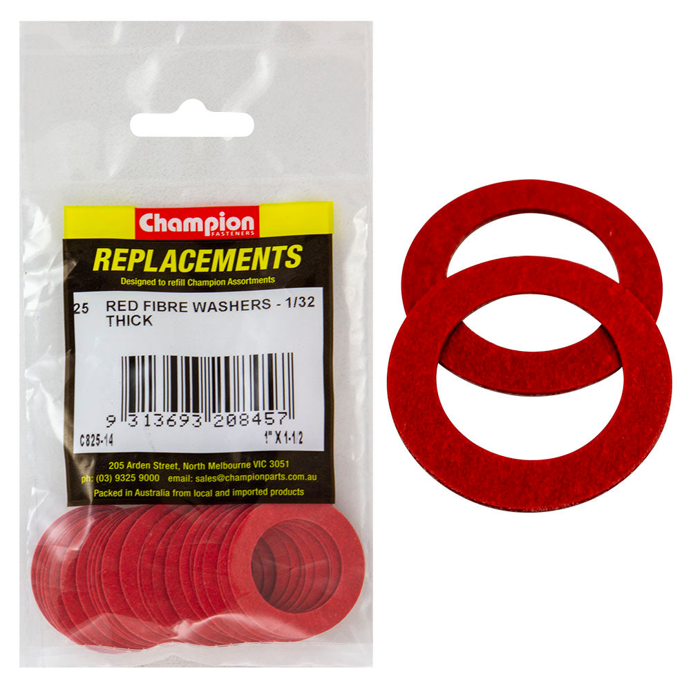 Champion 1in x 1-1/2in x 1/32in Red Fibre Washer -25pk