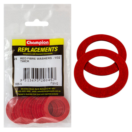 Champion 1in x 1-1/2in x 1/32in Red Fibre Washer -25pk