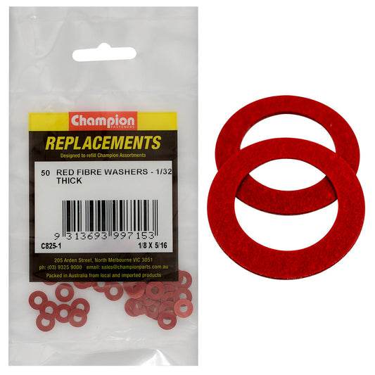 Champion 1/8in x 5/16in x 1/32in Red Fibre Washer -50pk