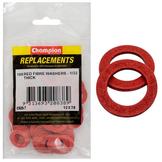 Champion 1/2in x 7/8in x 1/32in Red Fibre Washer -100pk