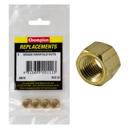 Champion M10 x 1.25mm Brass Manifold Nut -4pk