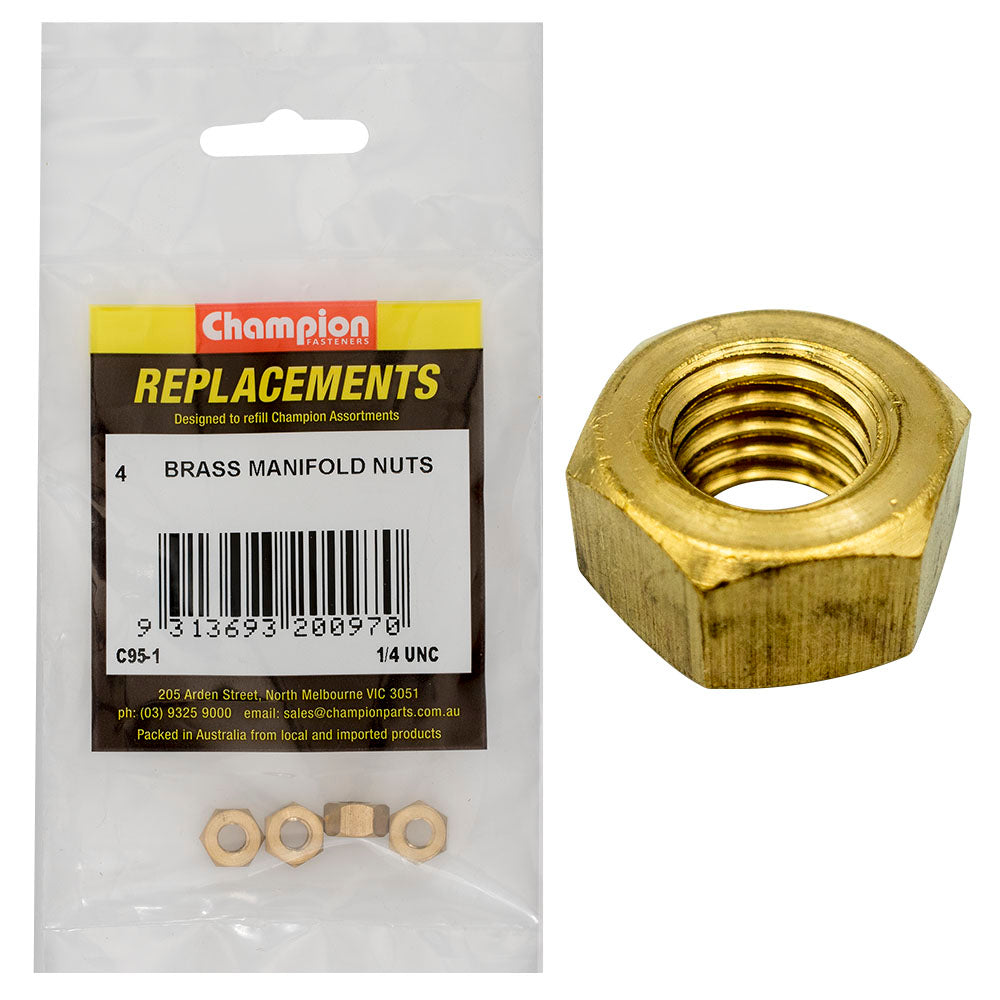 Champion 1/4in UNC Brass Manifold Nut -4pk