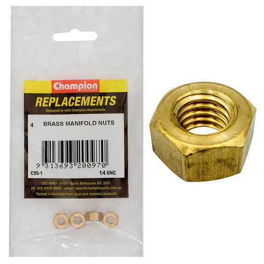 Champion 1/4in UNC Brass Manifold Nut -4pk